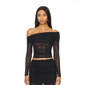 Black Off-Shoulder Mesh Top